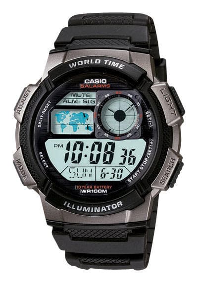 Casio Youth World Time Digital Resin Belt Watch AE-1000W-1BVDF