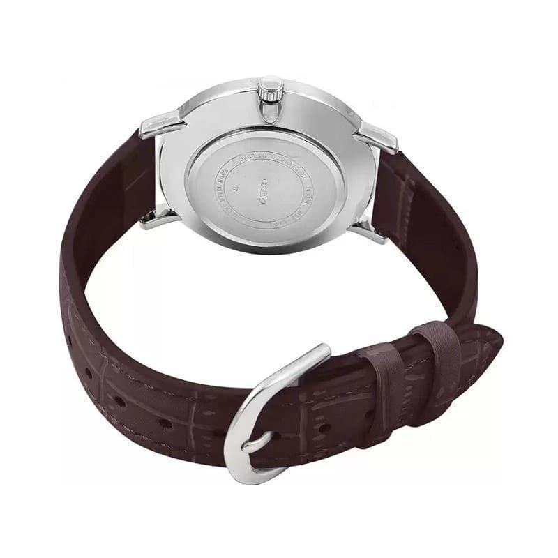 Casio MTP-VT01L-2BUDF Men's Minimalistic Blue Dial Brown Leather Watch