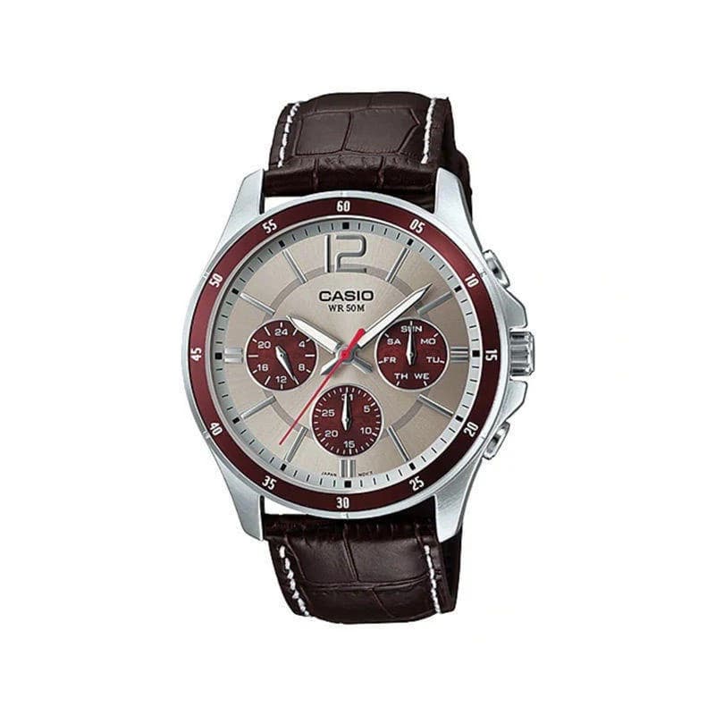Casio MTP-1374L-7A1VDF Enticer Multifunction Brown Leather Belt Men's Watch