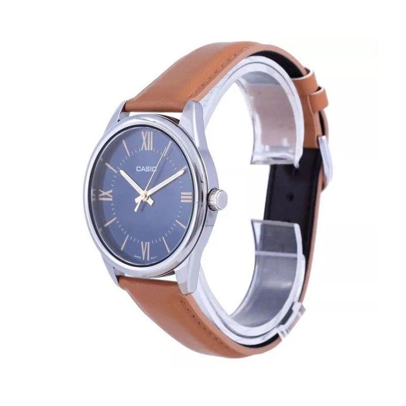 Casio MTP-V005L-2B5UDF Analog Brown Belt Blue Dial Watch for Men