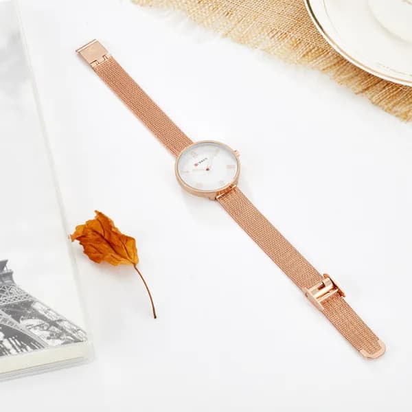 CURREN C9020SL Classic Chain Watch for Women – Rose Gold & White