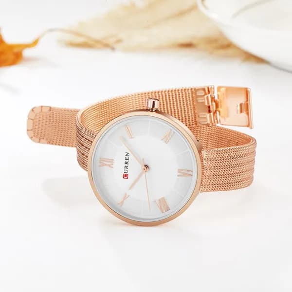CURREN C9020SL Classic Chain Watch for Women – Rose Gold & White