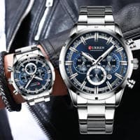 Curren 8355 Multi-function Steel Strap Watch for Men - Silver & Blue