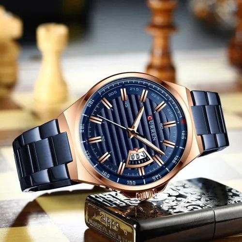 CURREN 8375 Stainless Steel Analog Watch For Men – Blue & Rose Gold