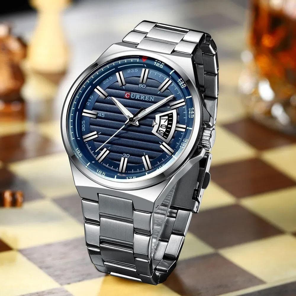 Curren 8375 Quartz Stainless Steel Men’s Watch - Silver & Blue