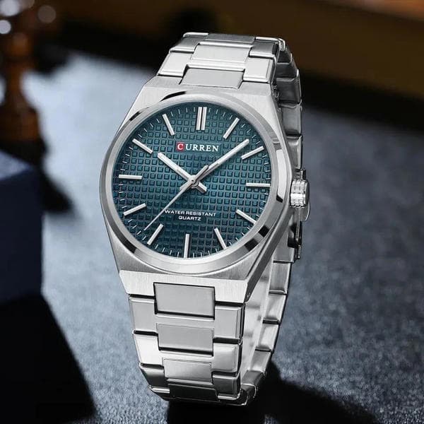 Curren 8439 Luxury Stainless Steel Men’s Watch–Silver Blue