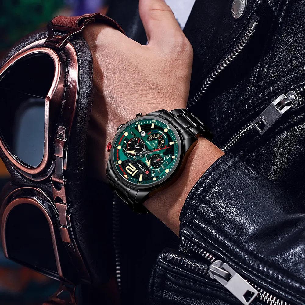 CURREN 8395 Luxury Brand Watch for Men – Black & Green