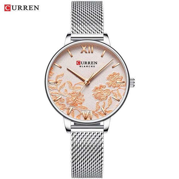 Curren 9065 Small Dial Pattern Women’s Watch - Silver