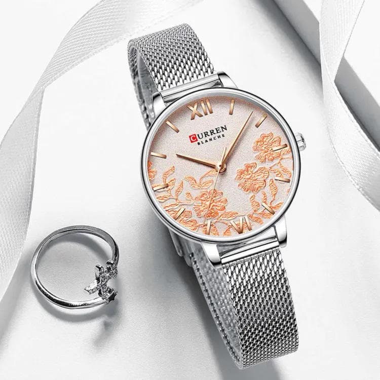 Curren Small Dial Pattern Women’s Watch (9065)-Silver