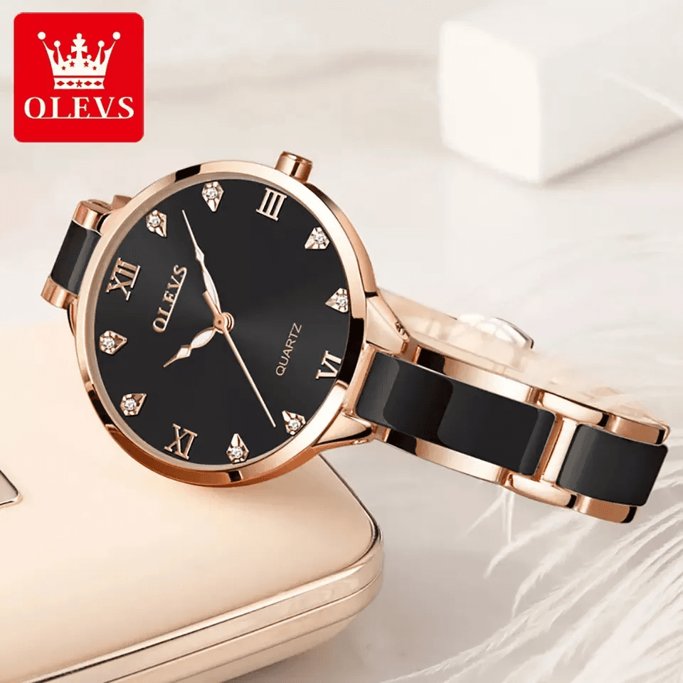 Olevs 5872 Ceramic Quartz Women’s Watch – Black