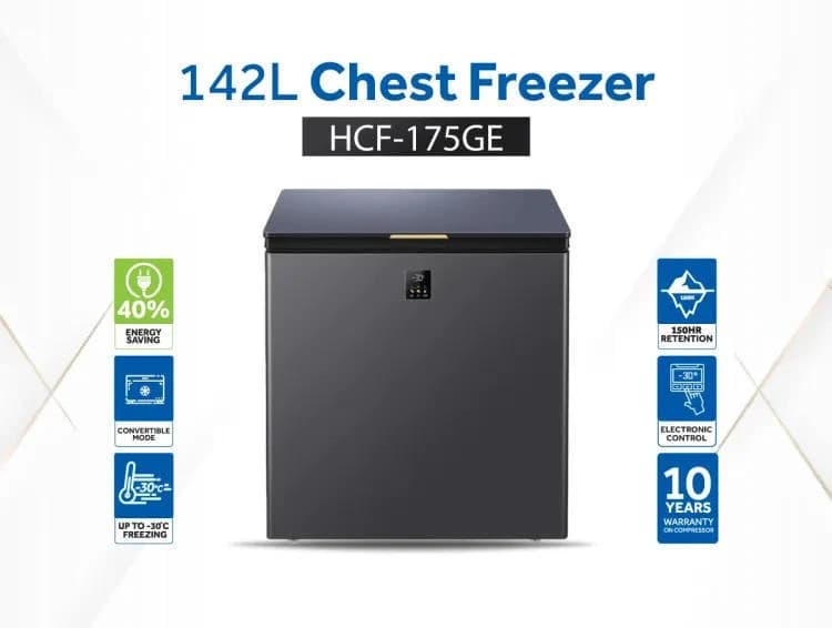 Haier 142L Chest Freezer (HCF-175GE/HCF-175SGE)-Ash Blue