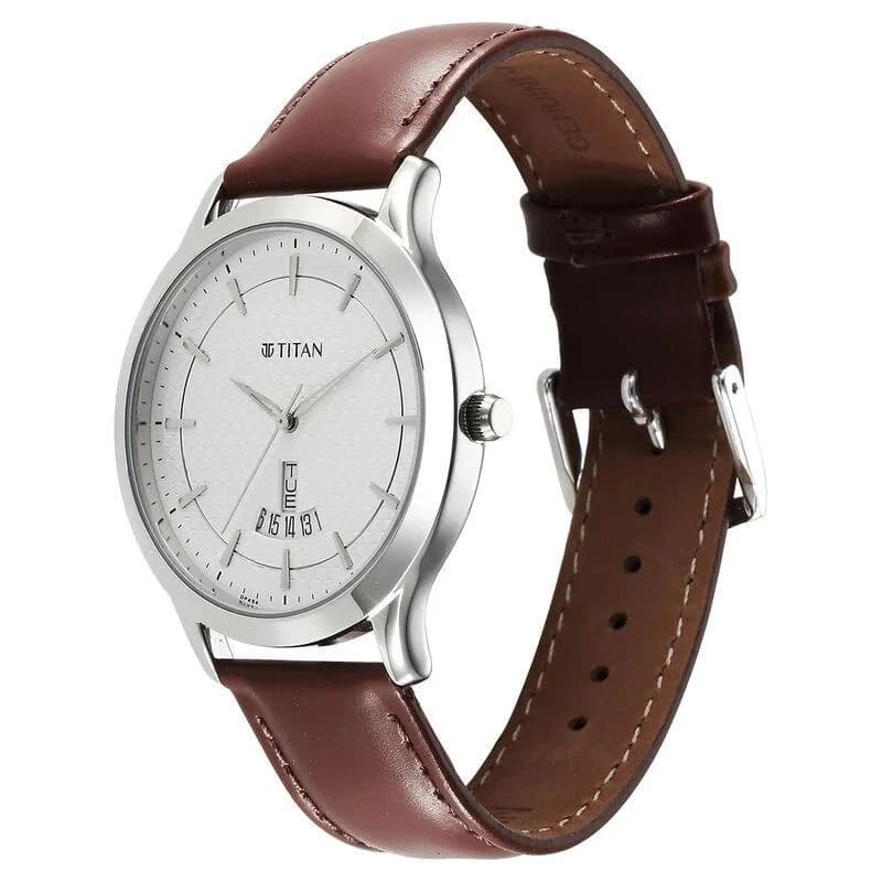 Titan 1825SL15 Karishma Quartz Analog Silver Dial Leather Strap Men's Watch