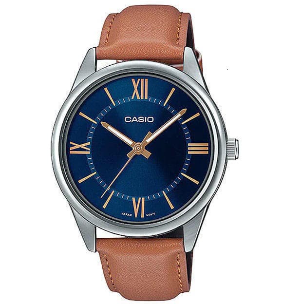 Casio MTP-V005L-2B5UDF Analog Brown Belt Blue Dial Watch for Men