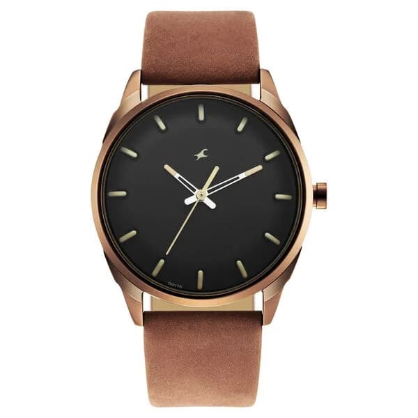 Fastrack 3273QL01 After Dark Black Dial Leather Strap Watch for Guys