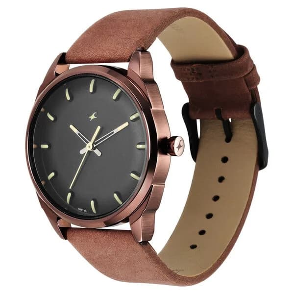 Fastrack 3273QL01 After Dark Black Dial Leather Strap Watch for Guys