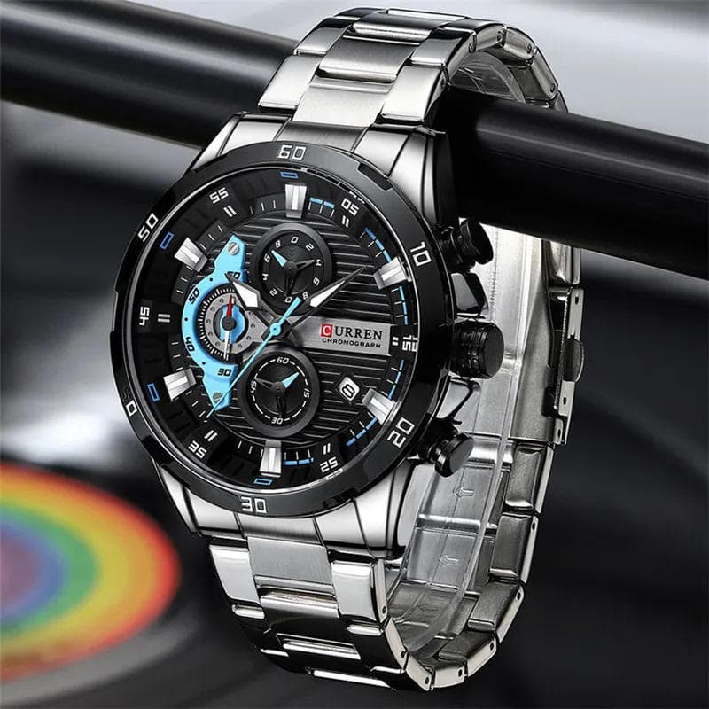Curren 8402 Chronograph Stainless Steel Watch for Men - Silver Black