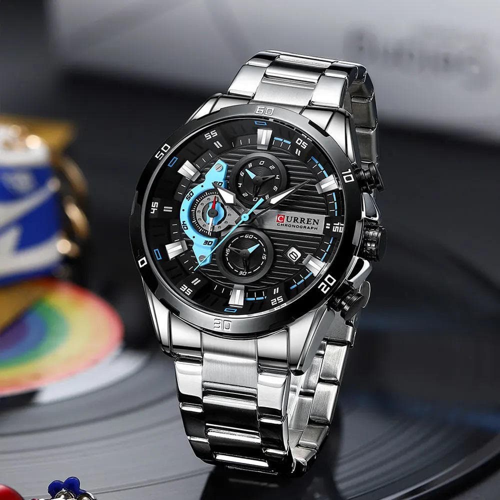 Curren 8402 Chronograph Stainless Steel Watch for Men - Silver Black