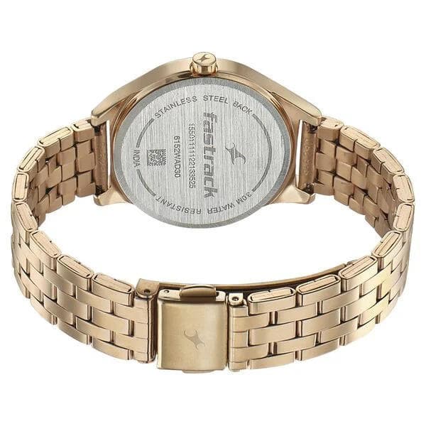 Fastrack 6152WM01 Style Up Golden Dial Stainless Steel Watch for Girls