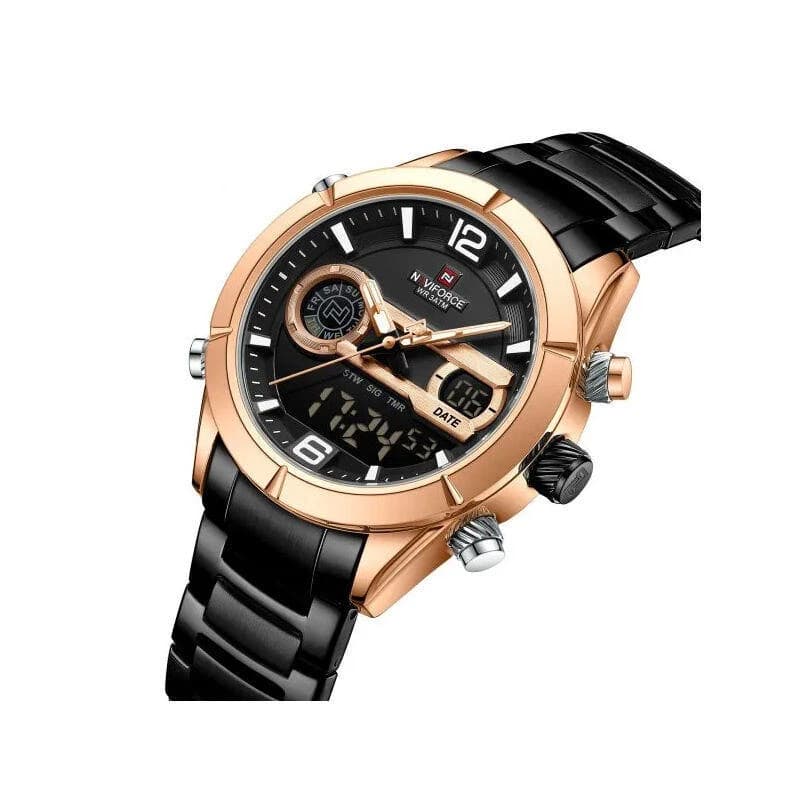 Naviforce 9232 Quartz Men’s Watch–Rose Gold Black