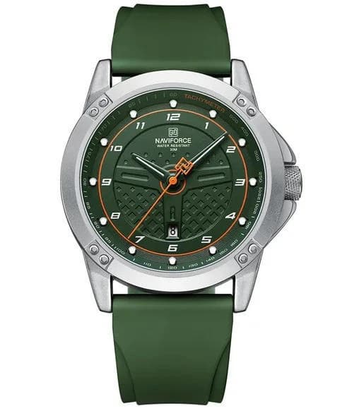 Naviforce 8031 Luxury Waterproof Silicon Strap Men’s Watch – Silver Green