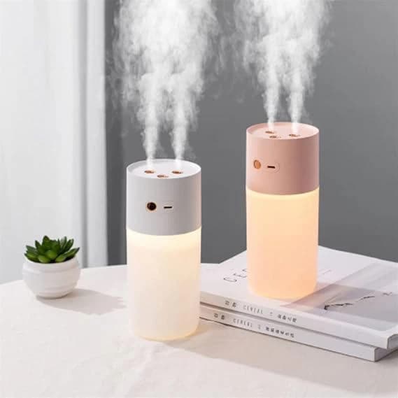 400ml Capacity USB Recharge Cool Mist Air Humidifier with Night Light,Portable Dual Spray Nozzles Diffuser,Hydrate Moisturizing Sprayer for Home Office Car Air-conditioned rooms (Pink)