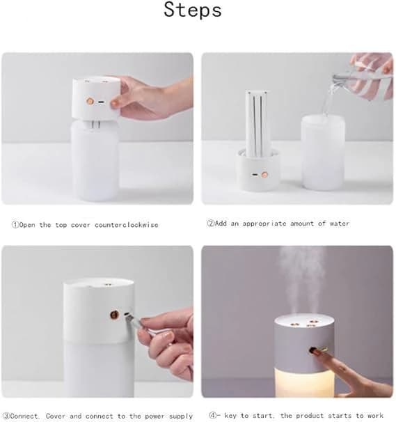 400ml Capacity USB Recharge Cool Mist Air Humidifier with Night Light,Portable Dual Spray Nozzles Diffuser,Hydrate Moisturizing Sprayer for Home Office Car Air-conditioned rooms (Pink)