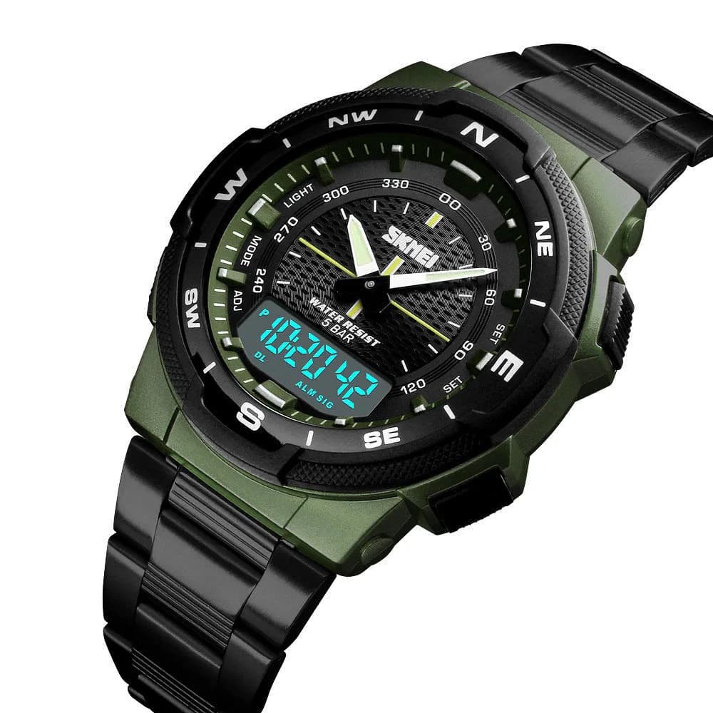 SKMEI 1370 Dual Time Chain Watch - Green