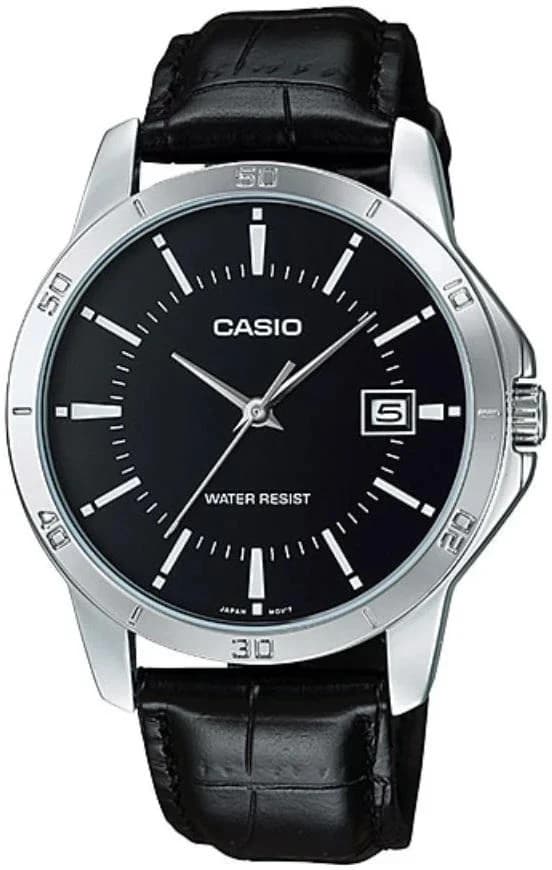 Casio MTP-V004L-1AUDF Date Black Leather Belt Watch for Men