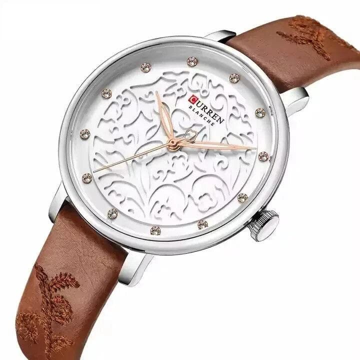 Curren 9046 Creative Rhinestone Luxury Women Watch- Brown