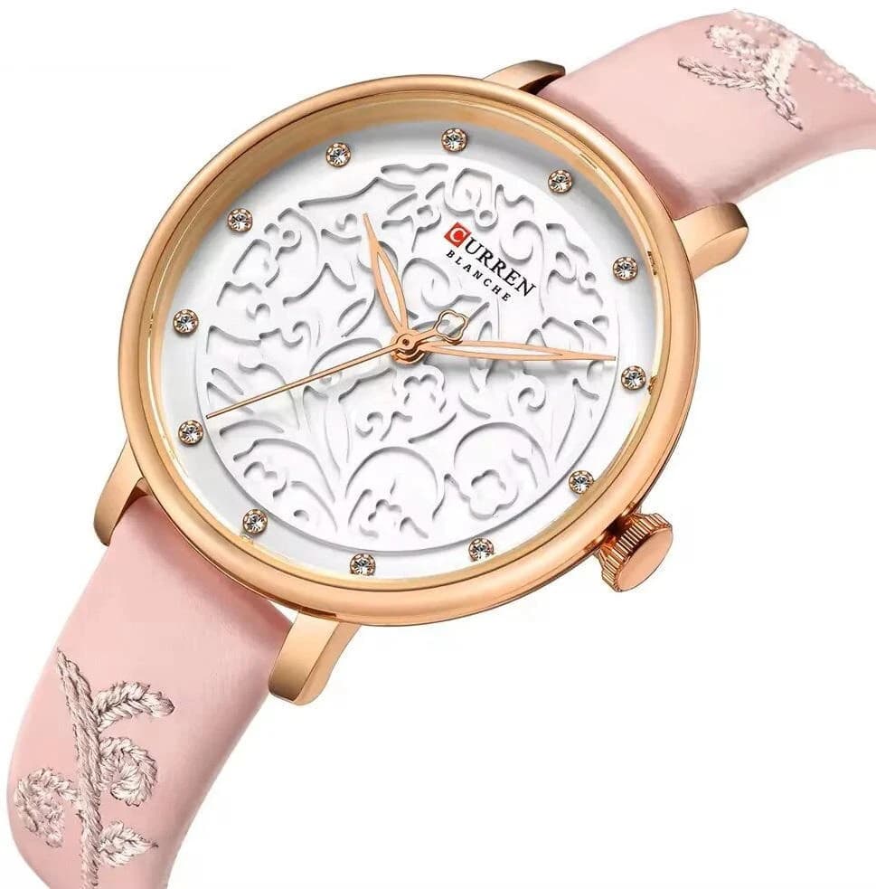 Curren 9046 Creative Rhinestone Luxury Women Watch- Pink