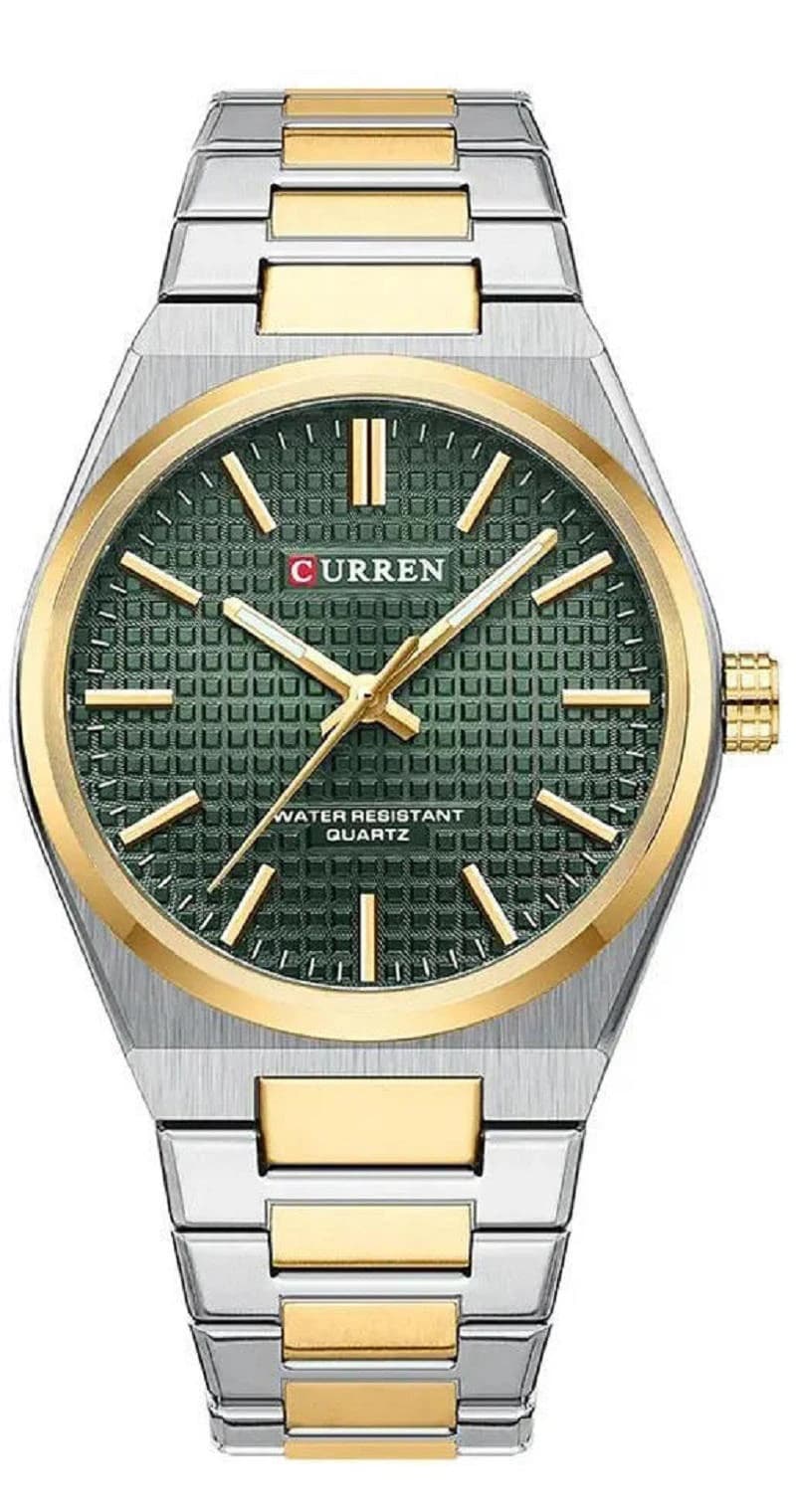 Curren 8439 Luxury Stainless Steel Men's Watch–Silver Gold & Green