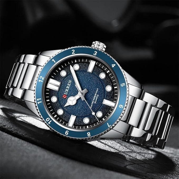 Curren 8450 Luxury Stainless Steel Man Watch -Silver and Blue