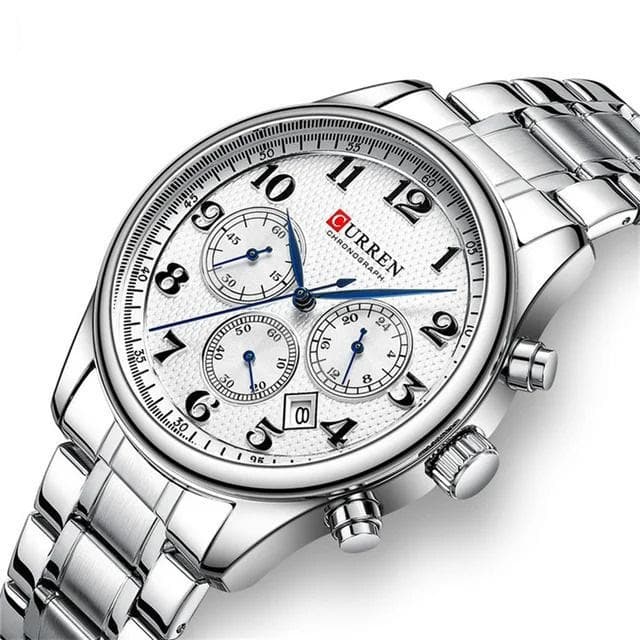 Curren 8466 Chronograph Luxury Watch for Men - Silver
