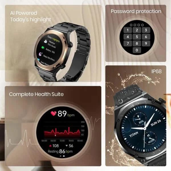 Titan Maestro Premium Metal Smartwatch with All SS construction, SingleSync BT Calling, Functional Crown