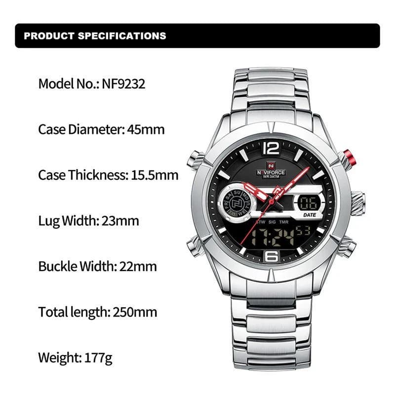 Naviforce 9232 Quartz Men’s Watch–Sliver Black
