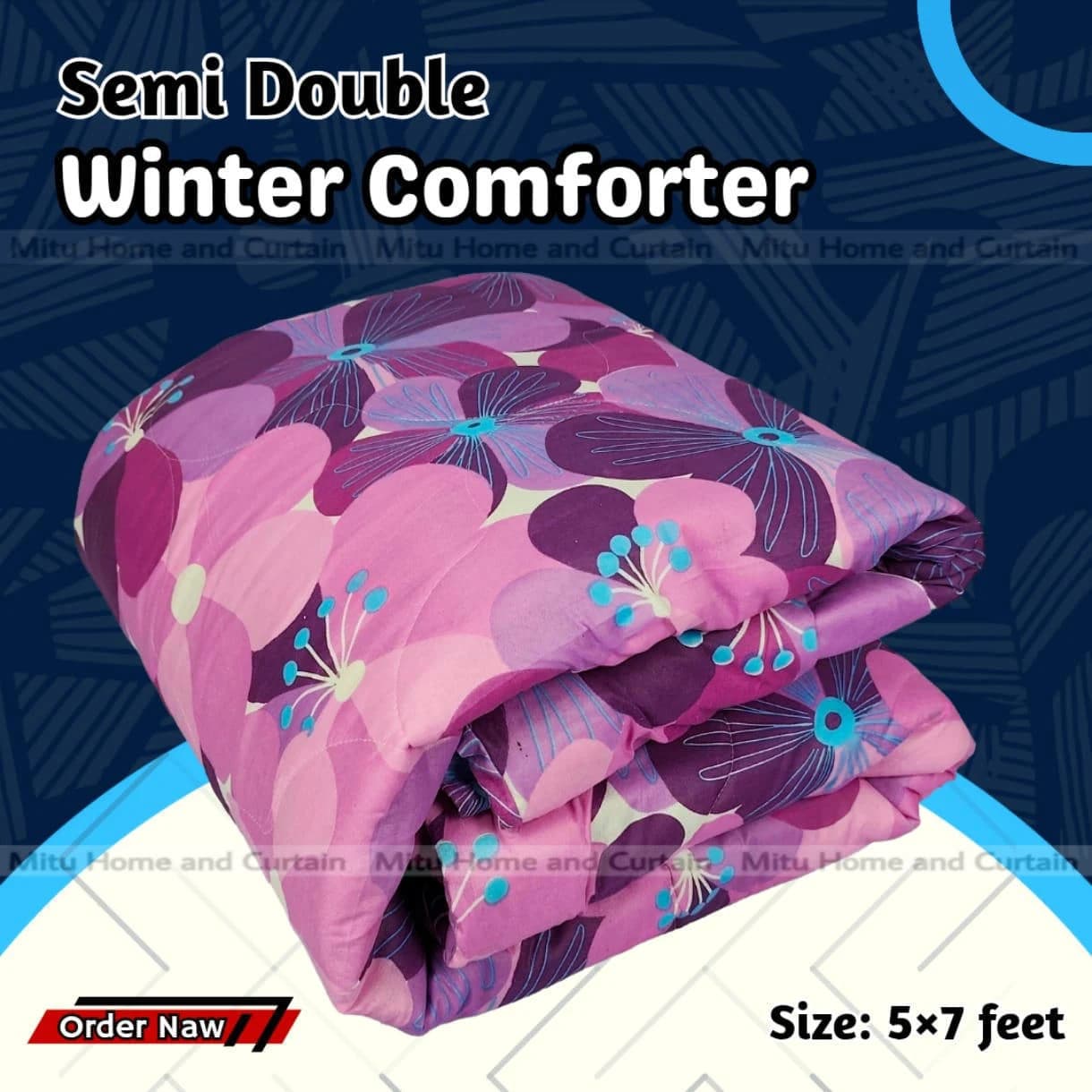 Economic Semi-Double European Cube Style Winter Comforter, 60*84 in / 5*7 ft (Purple Flower)