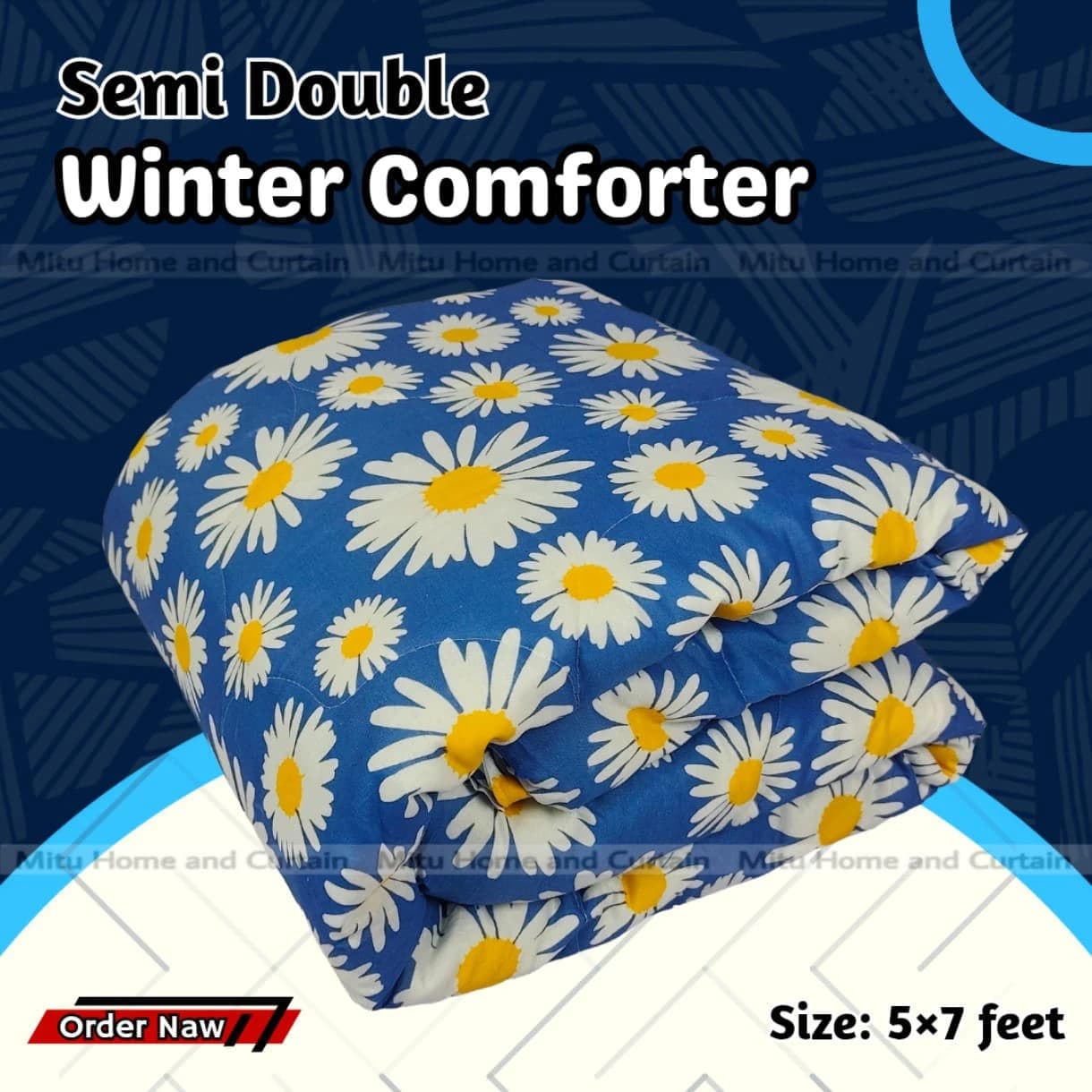 Economic Semi-Double European Cube Style Winter Comforter, 60*84 in / 5*7 ft (Sky Blue Flower)