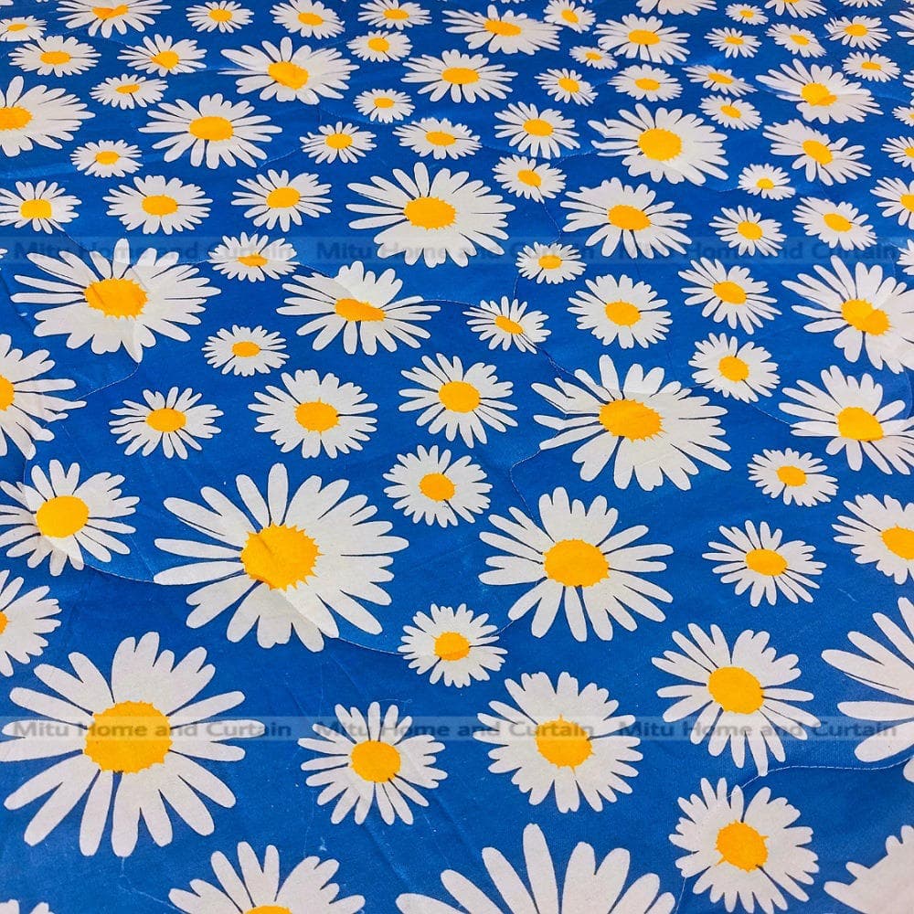 King Size Economic Winter Comforter with European Cube Design, 84*90 in / 7*7.5 ft (Sky Blue Flower)