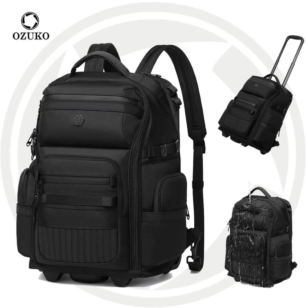 Ozuko 9820 Carry-On Luggage 2-Wheel Rolling TSA Approved Backpack with Trolley Bag for School Convenient Travel Bags - Black