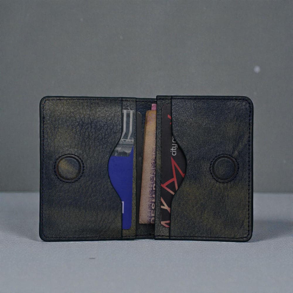 Zays Premium Leather Magnetic Card Holder - Slim and Eco-Friendly Mini Wallet for Unisex - Handmade Secure Compact and Stylish Design (ZCW118-Navy Blue Mix)