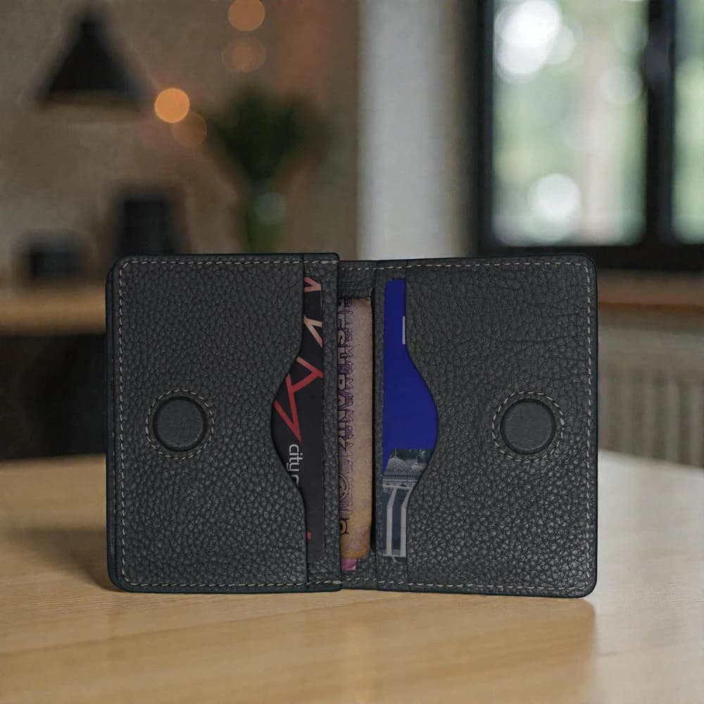 Zays Premium Leather Magnetic Card Holder - Slim and Eco-Friendly Mini Wallet for Unisex - Handmade Secure Compact and Stylish Design (ZCW119-Grey)