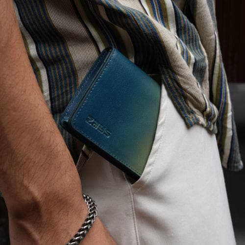 Zays Premium Leather Magnetic Card Holder - Slim and Eco-Friendly Mini Wallet for Unisex - Handmade Secure Compact and Stylish Design (ZCW115 - Sky Mix)