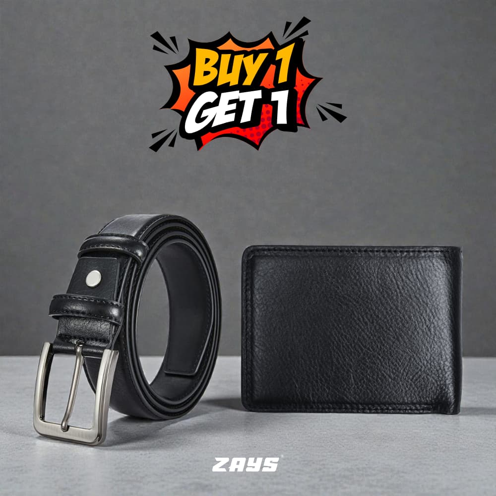 Zays Special Buy1 Get1 Offer - Premium Leather Belt and Wallet - Huge Savings on Quality Leather Accessories (ZSW106-ZMB101-Black)