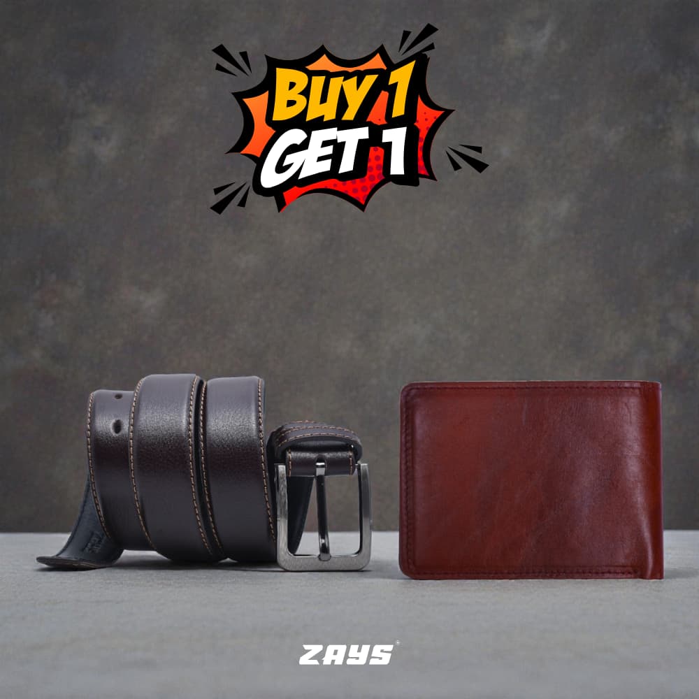 Zays Special Buy1 Get1 Offer - Premium Leather Belt and Wallet - Huge Savings on Quality Leather Accessories (ZSW107-ZMB102-Chocolate)