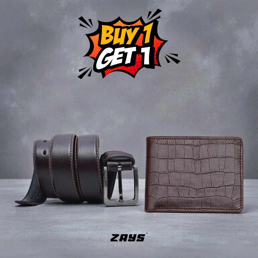Zays Special Buy1 Get1 Offer - Premium Leather Belt and Wallet - Huge Savings on Quality Leather Accessories (ZSW123-ZMB102-Chocolate)