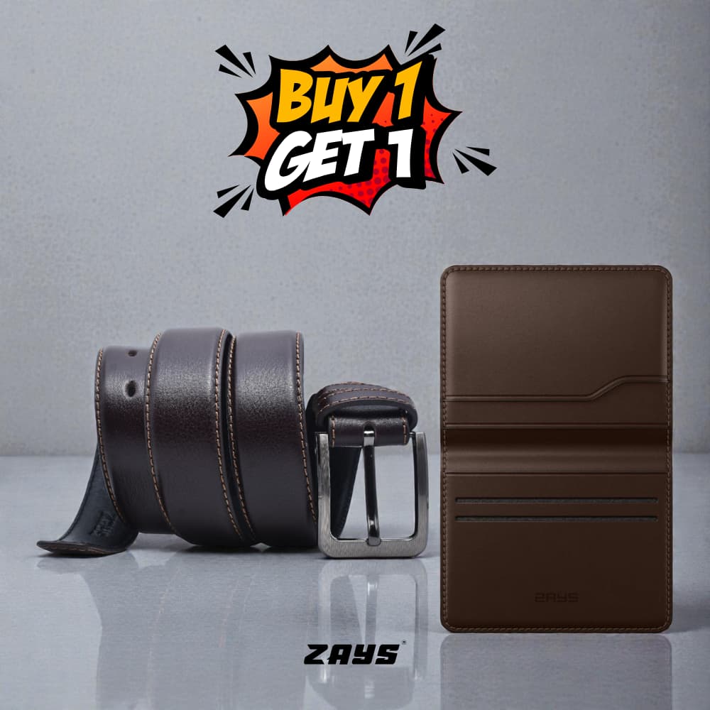Zays Special Buy1 Get1 Offer - Premium Leather Belt and Card Holder - Huge Savings on Quality Leather Accessories (ZCW108-ZMB102-Chocolate)