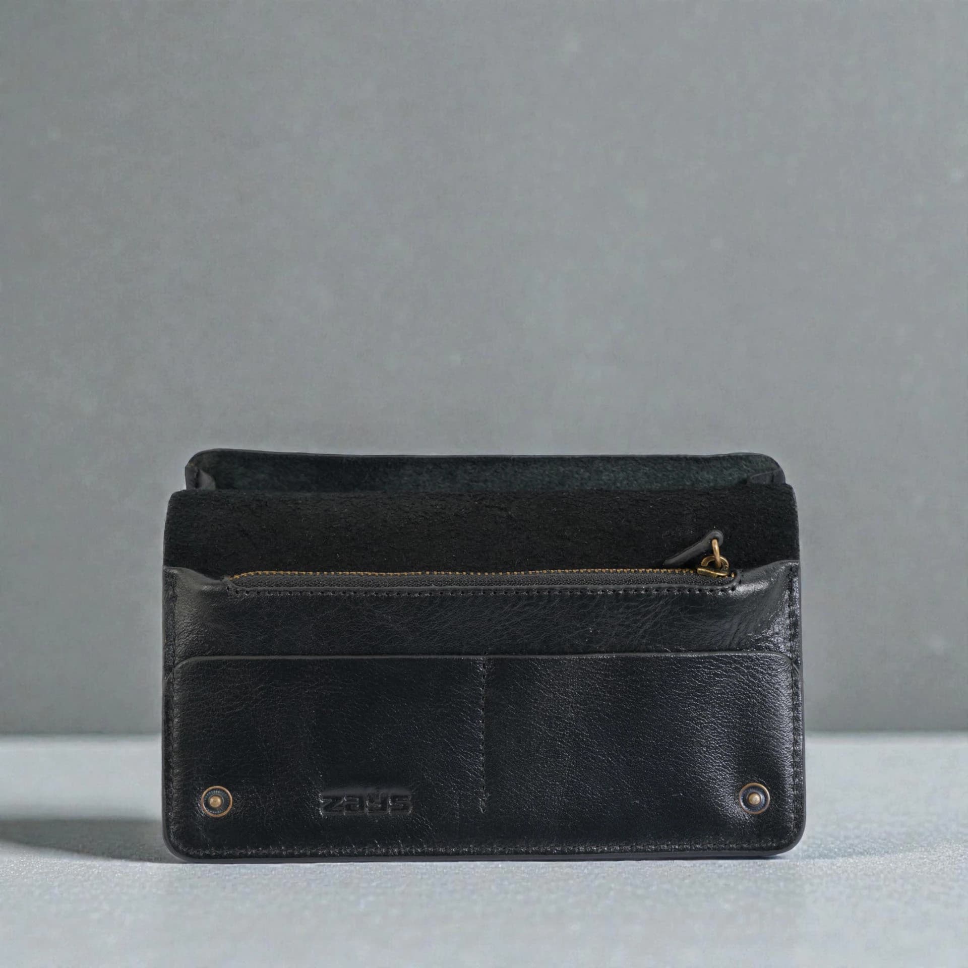 Zays Premium Genuine Leather Long Wallet for Unisex - Elegant Design Spacious Card and Mobile Slots - Durable Full Grain Leather (ZLW105-Black-I)