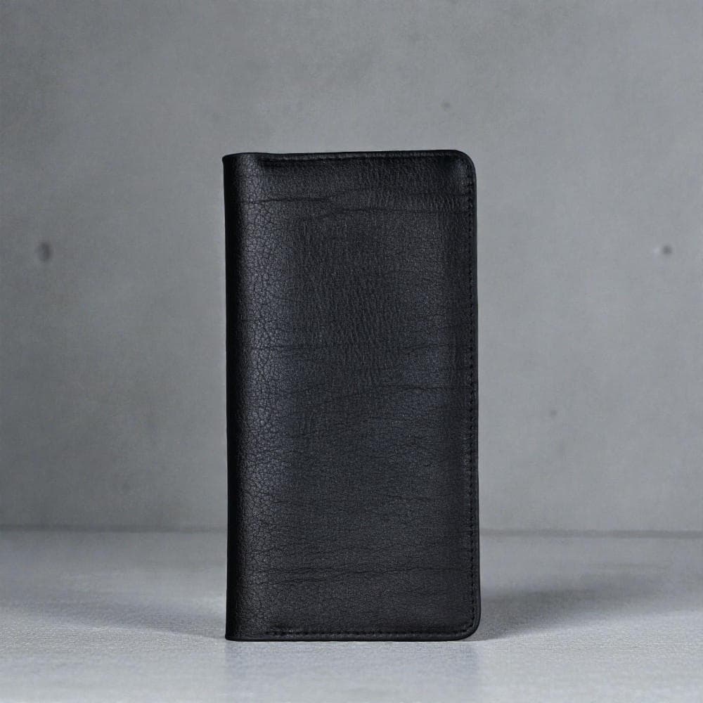 Zays Premium Genuine Leather Long Wallet for Unisex - Elegant Design Spacious Card and Mobile Slots - Durable Full Grain Leather (ZLW105-Black-II)