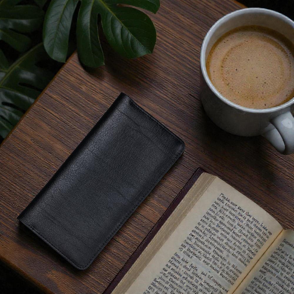 Zays Premium Genuine Leather Long Wallet for Unisex - Elegant Design Spacious Card and Mobile Slots - Durable Full Grain Leather (ZLW105-Black-II)
