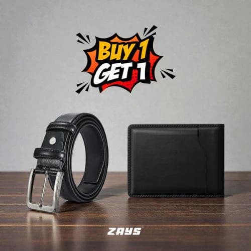 Zays Special Buy1 Get1 Offer - Premium Leather Belt and Wallet - Huge Savings on Quality Leather Accessories (ZSW101-ZMB101-Black)